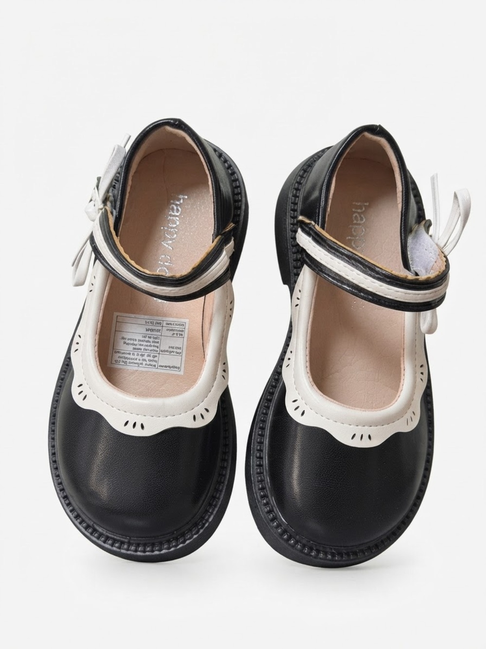 Girls Black & White Mary Jane Dress Shoes with Scalloped Trim